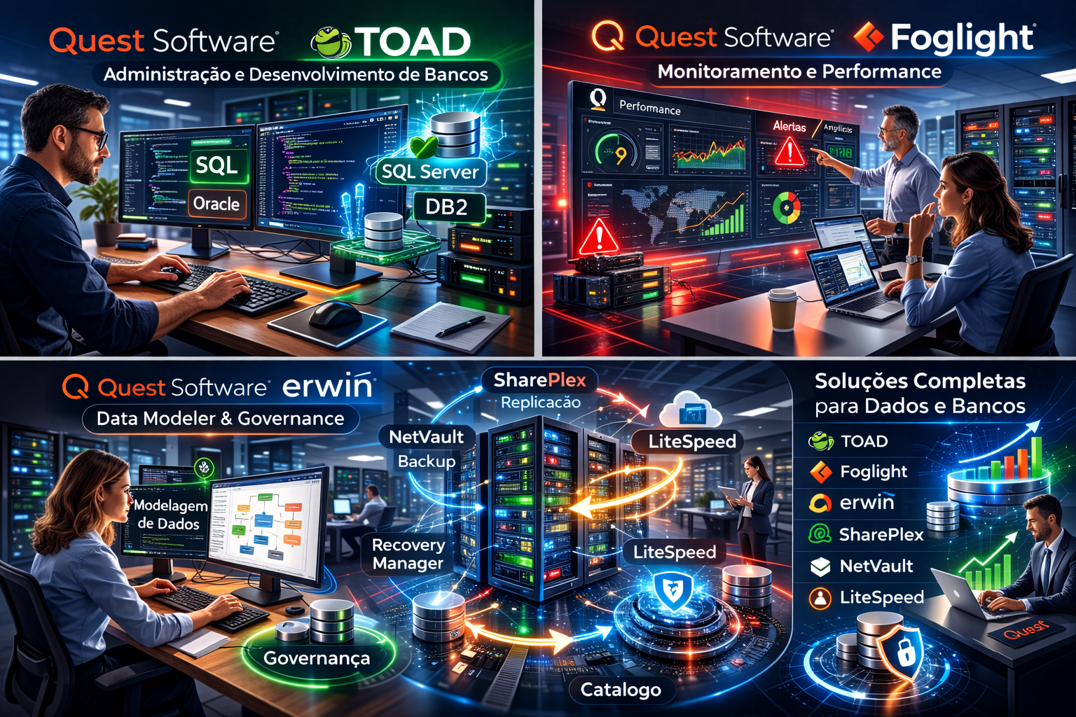 Comparação entre ferramentas Quest Software Toad, Foglight e erwin para gestão, monitoramento e modelagem de banco de dados