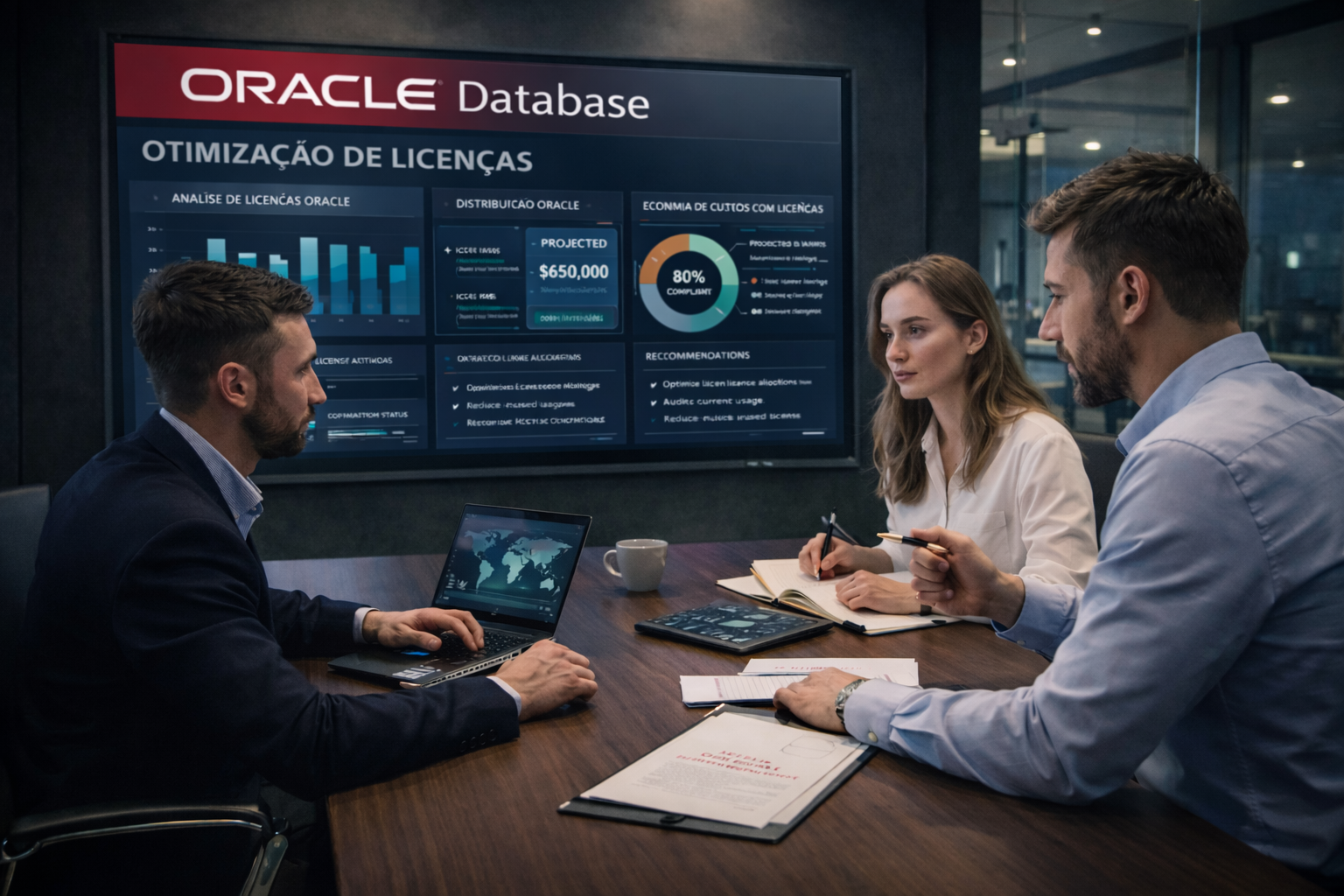 Otimização de licenças Oracle Database com análise de custos e conformidade empresarial