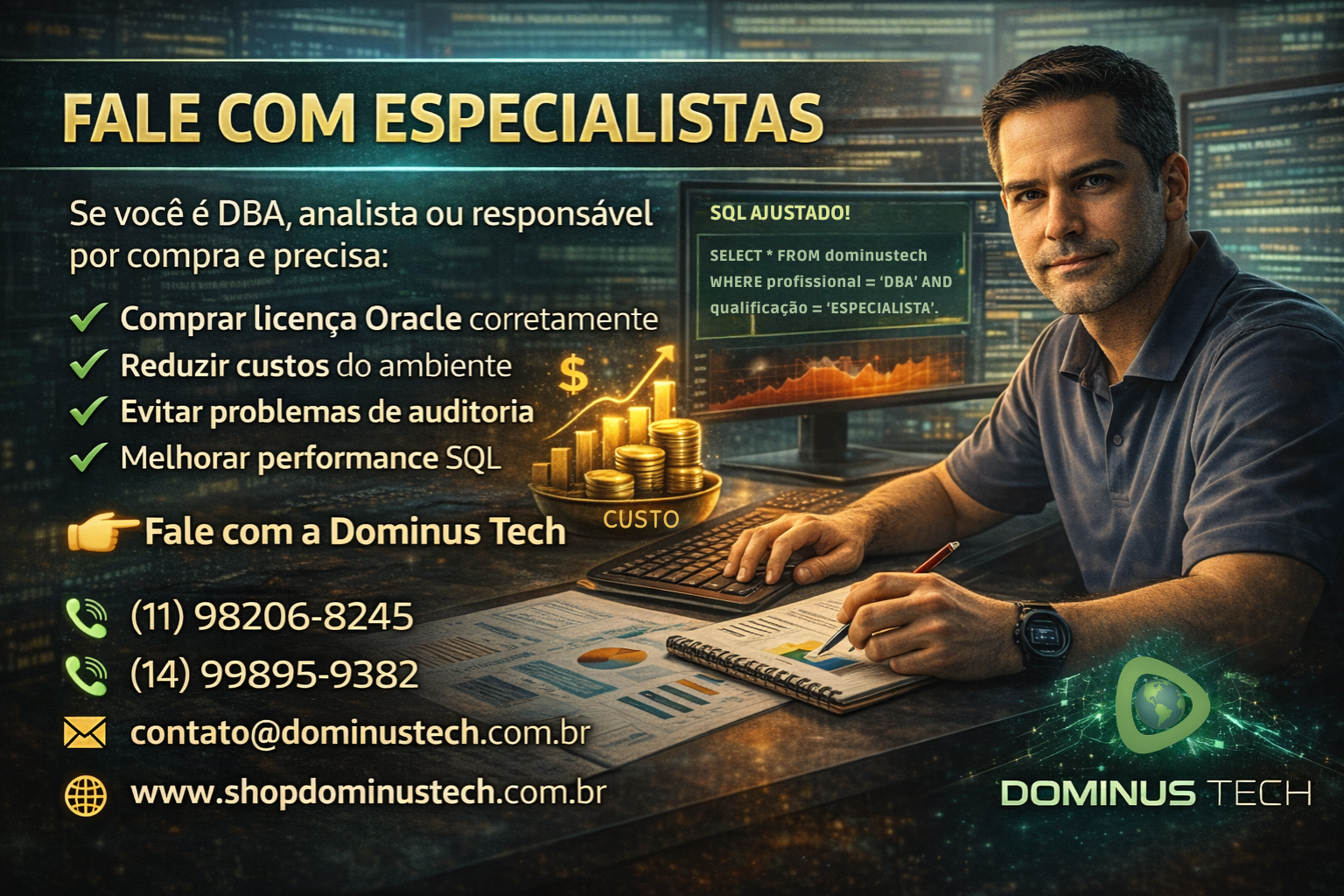 especialistas dominus tech licenciamento Oracle e performance banco de dados
