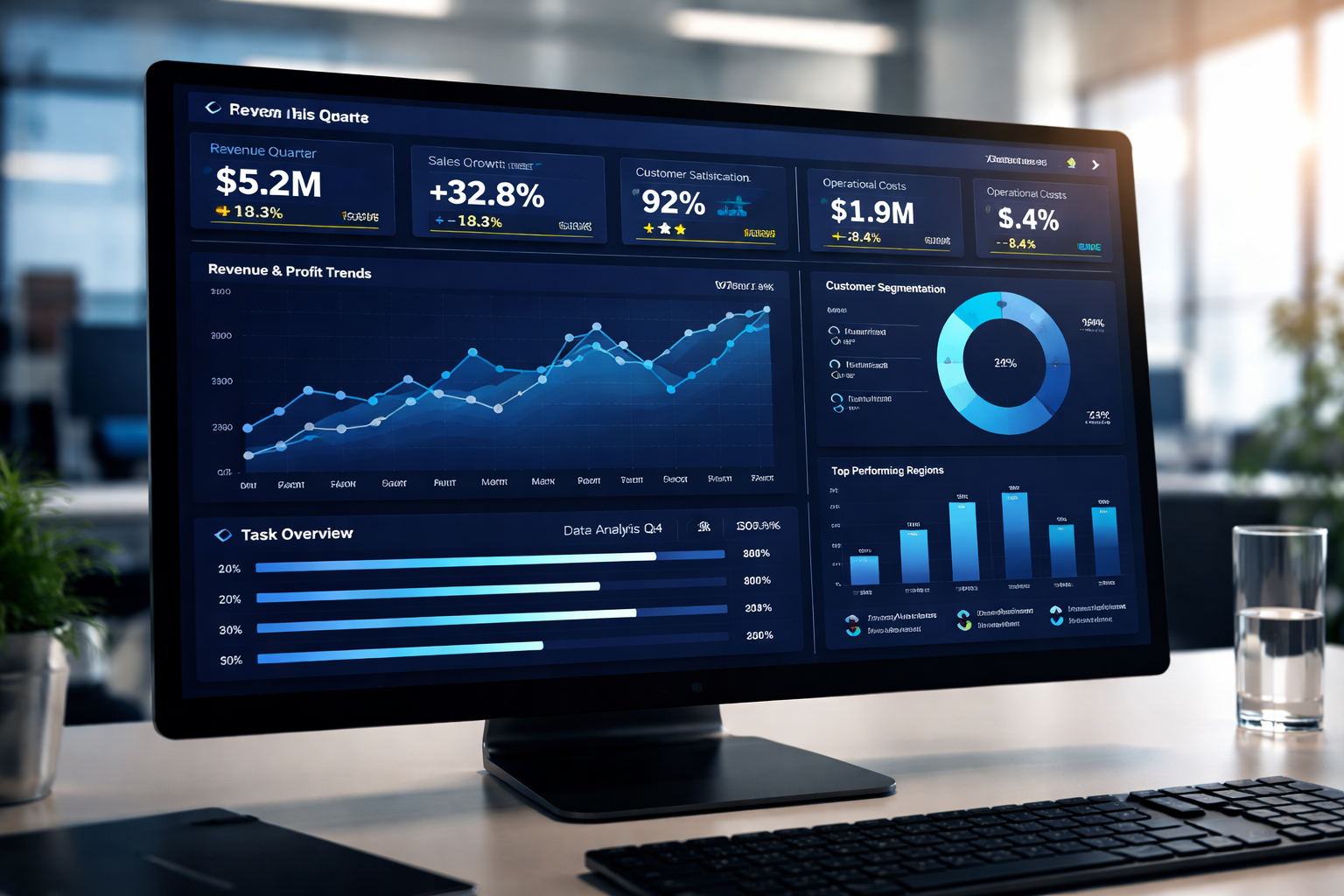 dashboard executivo com indicadores de governança de dados e impacto no ROI empresarial