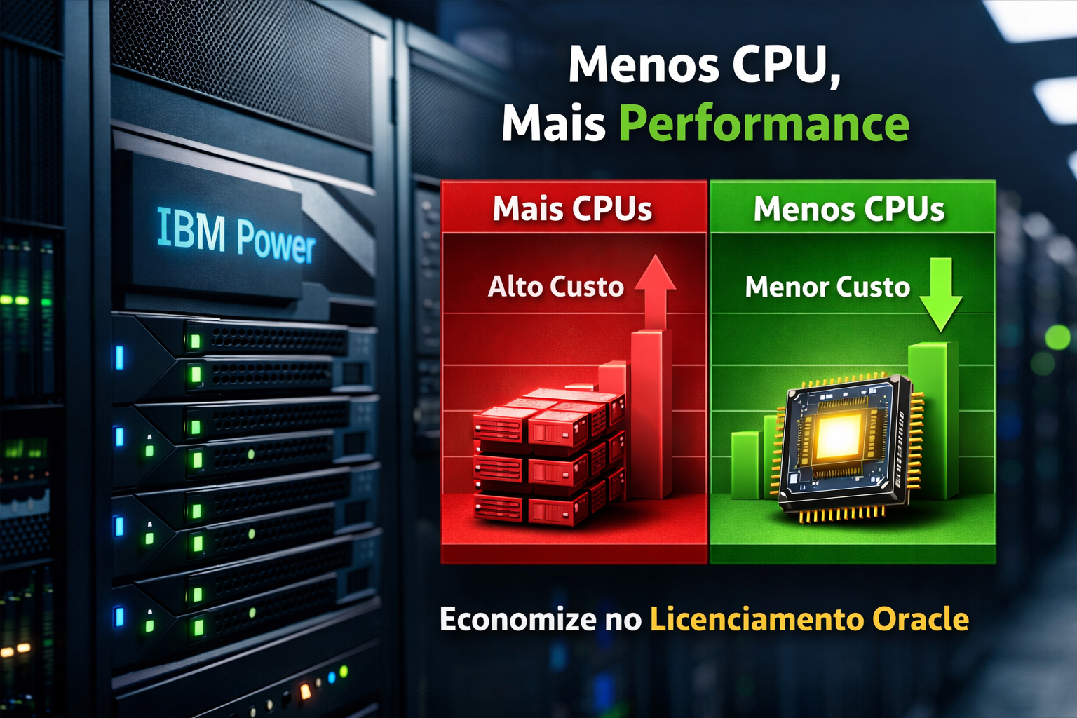 servidores IBM Power reduzindo custo de licenciamento Oracle com alta performance SQL e menor uso de CPU