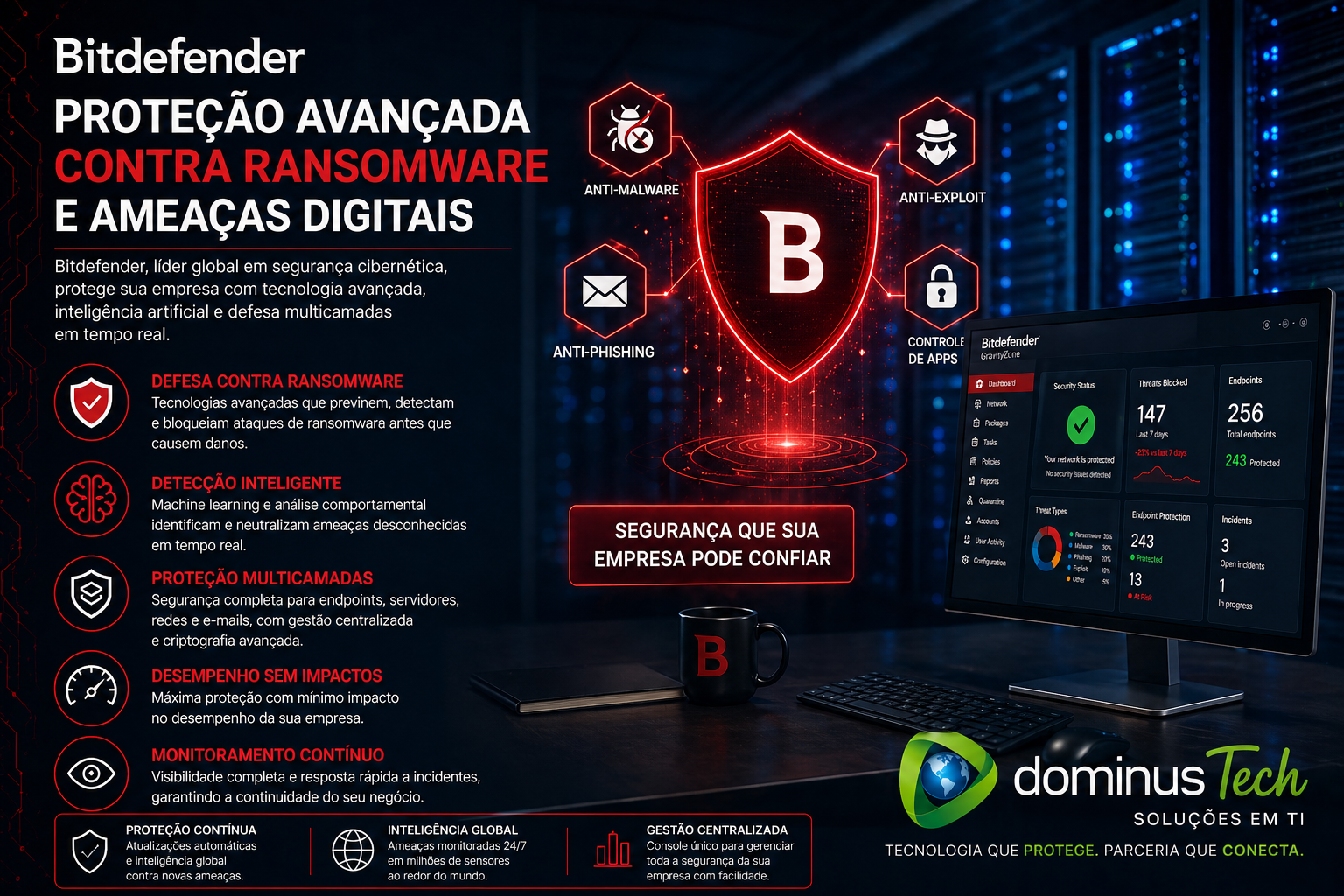 Bitdefender proteção avançada contra ransomware em segurança digital empresarial pela Dominus Tech