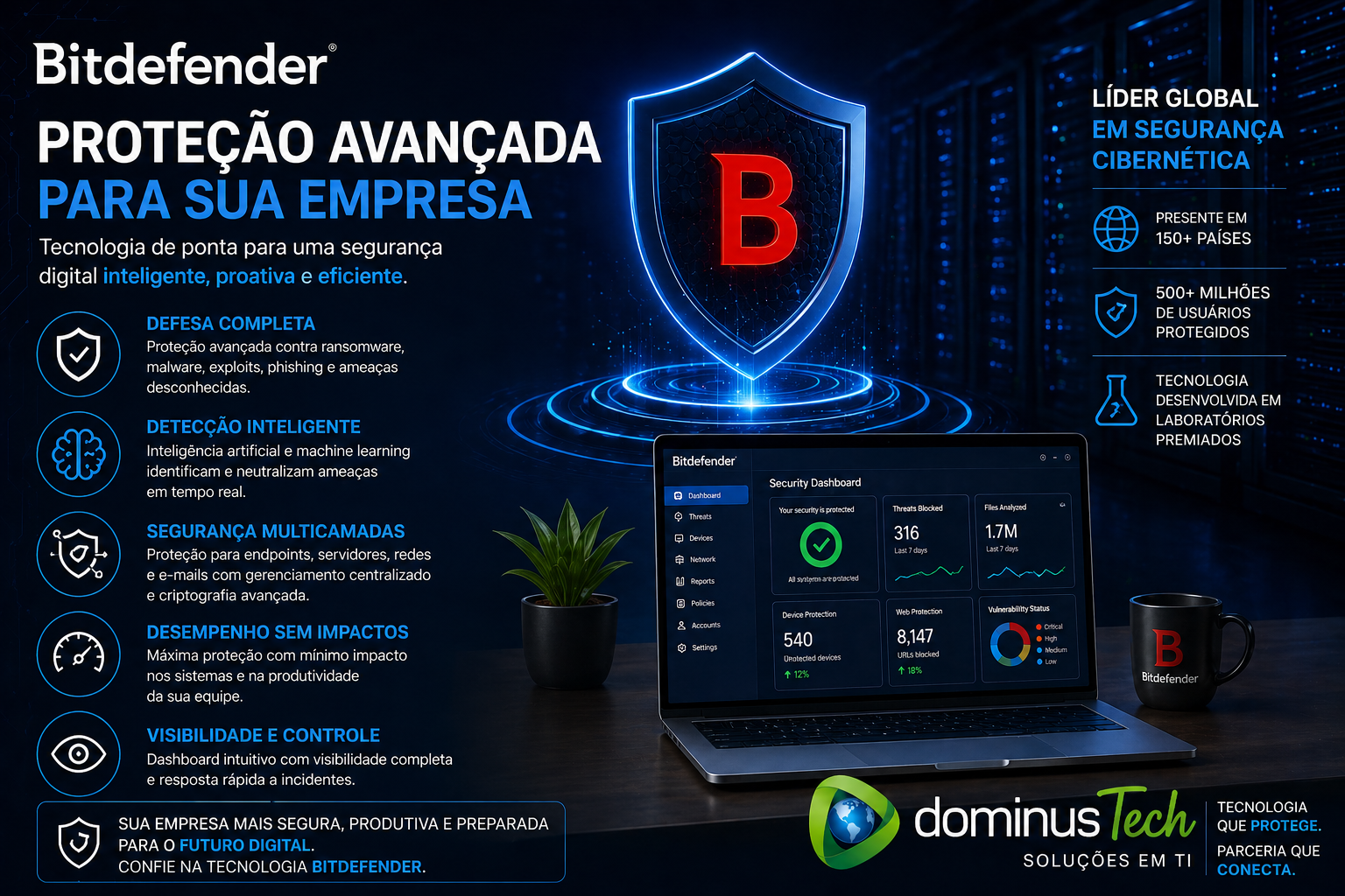 Bitdefender proteção avançada em segurança digital empresarial implementada pela Dominus Tech