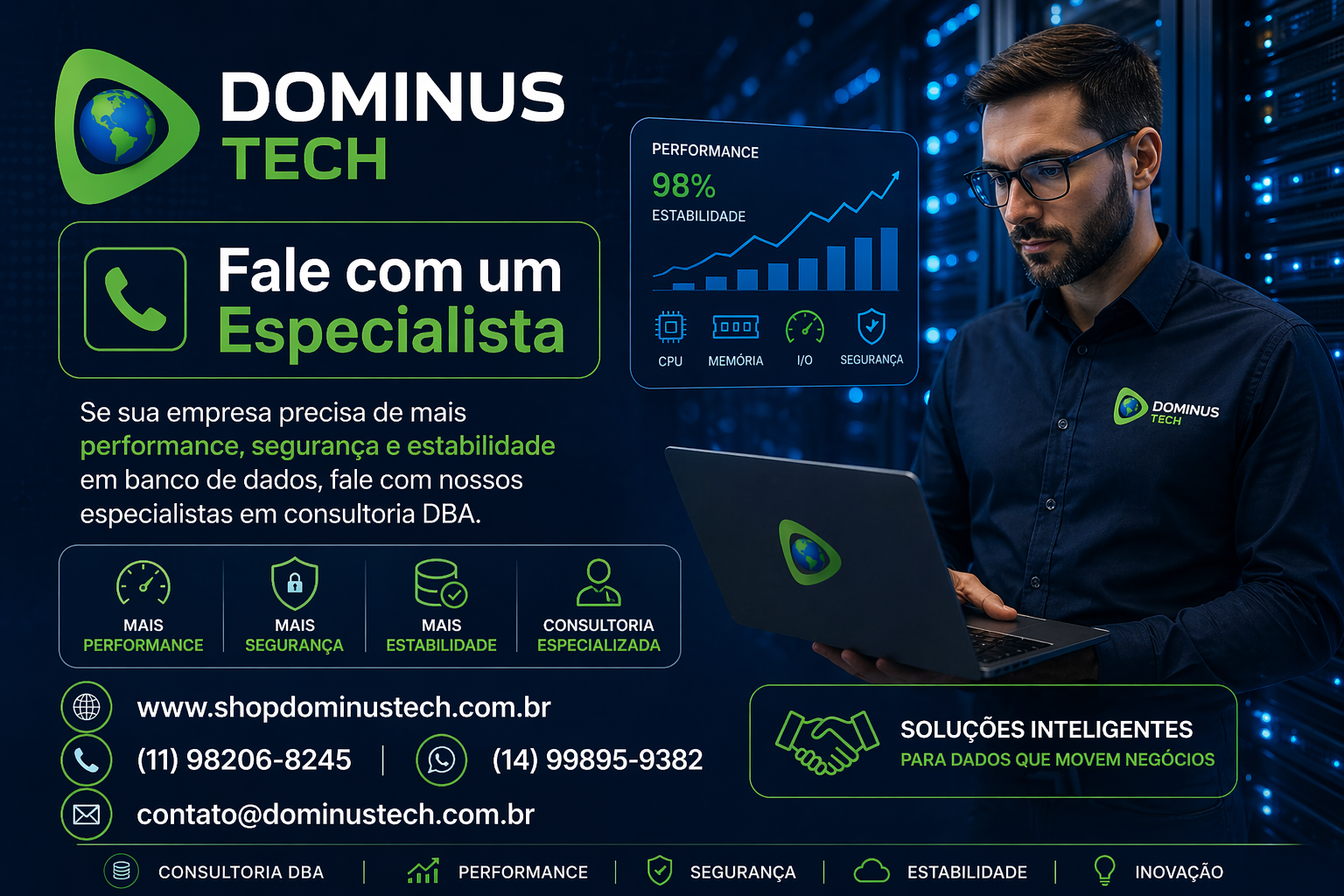 Banner da Dominus Tech convidando para falar com especialista em banco de dados com foco em performance, segurança e estabilidade