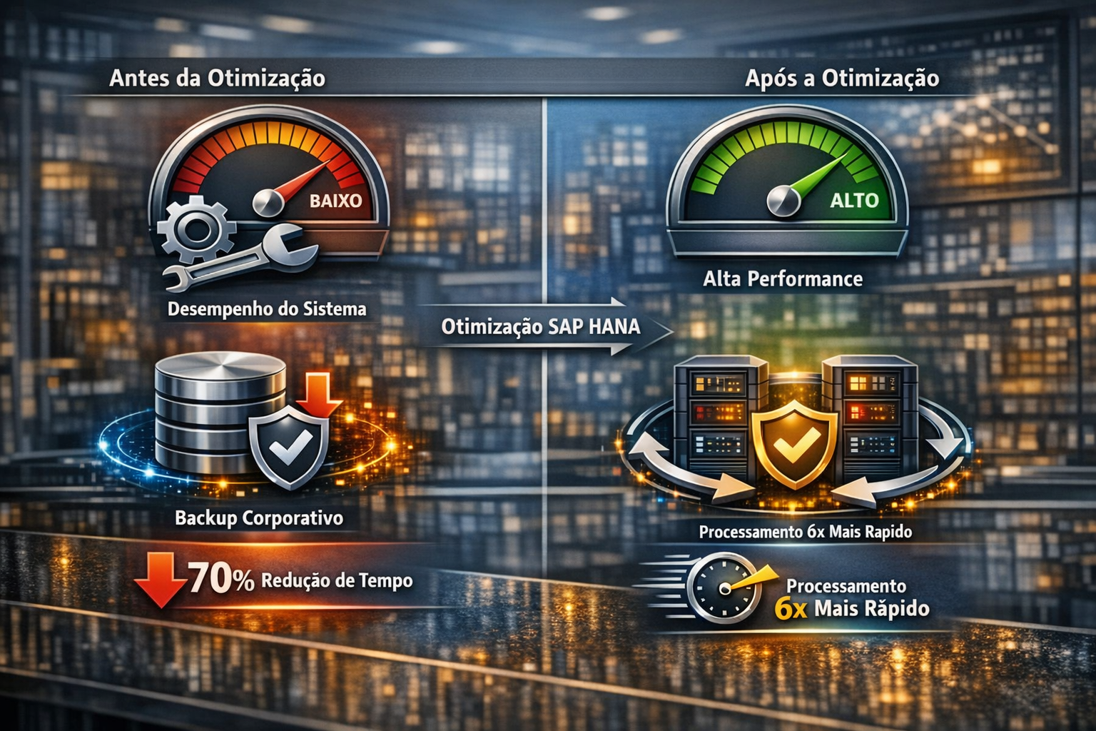 incluir termos como melhoria de performance, redução de tempo, otimização SAP HANA