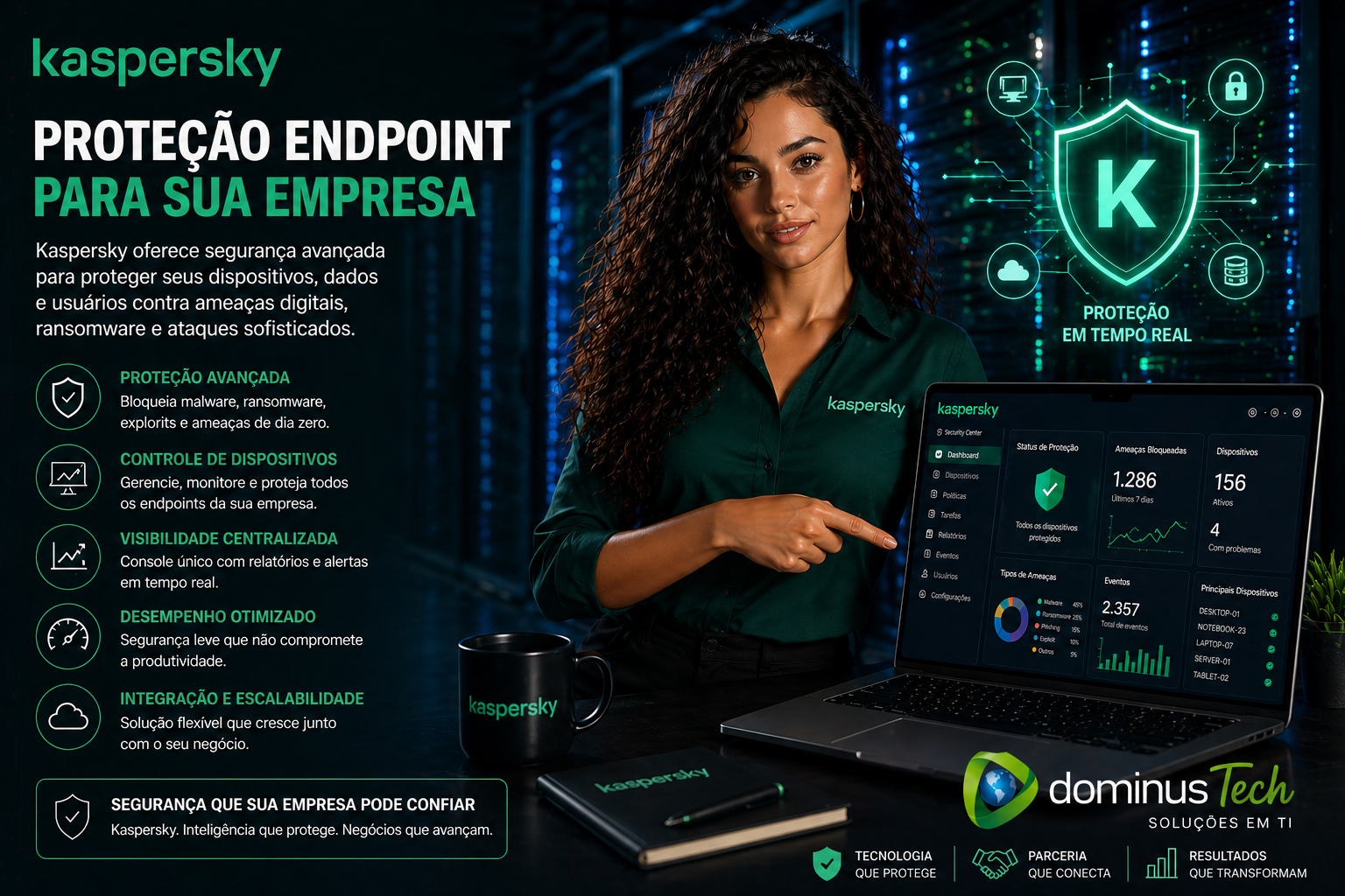 Kaspersky segurança endpoint com proteção de dispositivos em ambiente corporativo Dominus Tech
