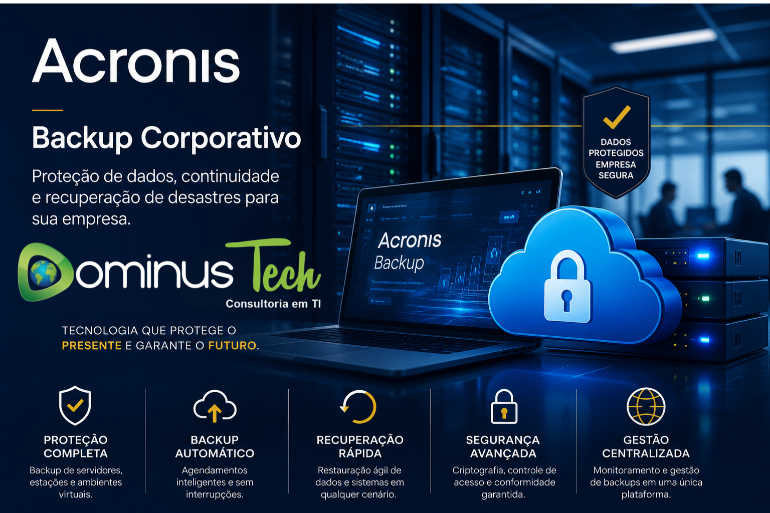 Acronis backup corporativo Dominus Tech proteção de dados empresariais recuperação de desastres