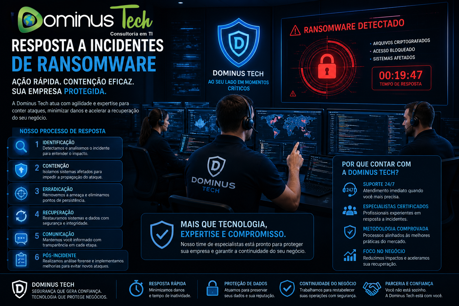 Proteger empresa contra ransomware Dominus Tech com resposta rápida a incidentes de segurança digital