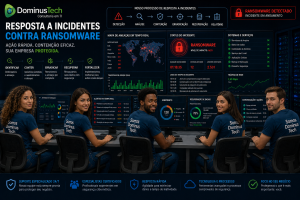 Proteger empresa contra ransomware Dominus Tech com equipe SOC monitorando incidentes em tempo real
