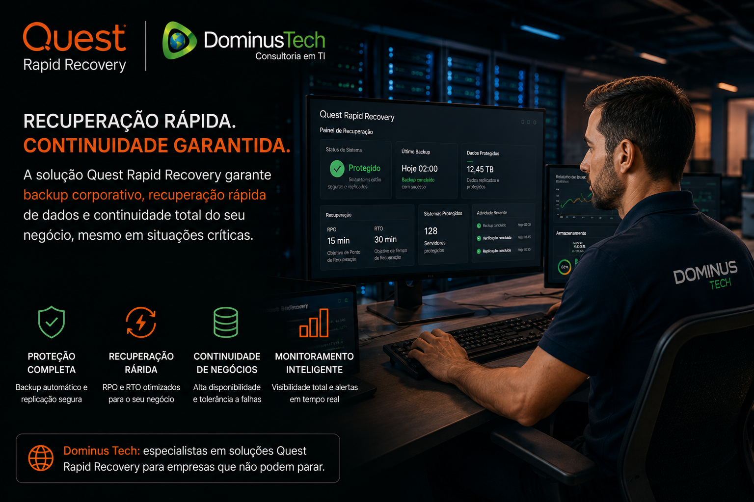 Quest Rapid Recovery backup corporativo com Dominus Tech para proteção de dados e recuperação rápida empresarial
