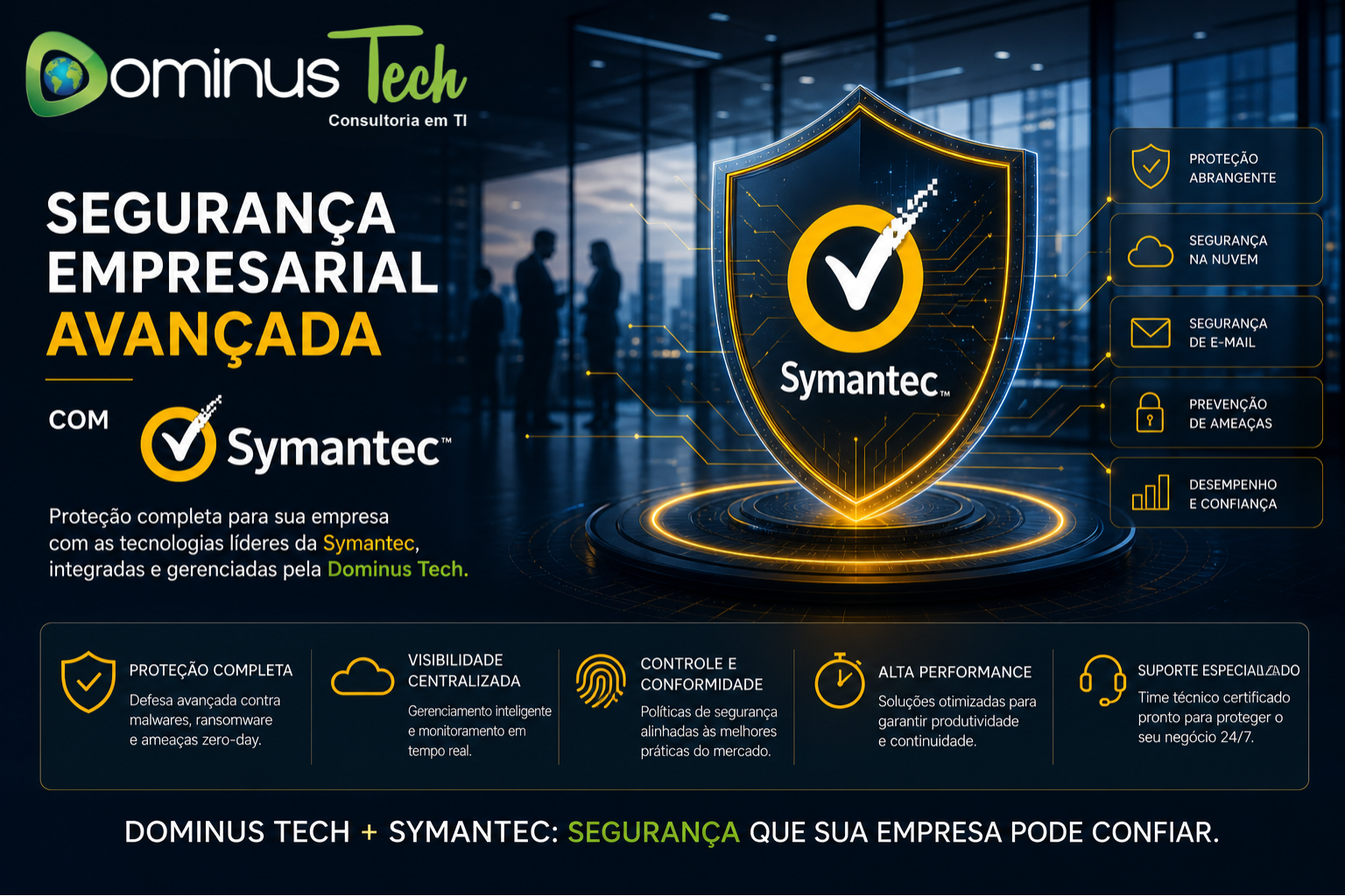 Symantec segurança empresarial Dominus Tech proteção avançada contra ameaças digitais em ambiente corporativo