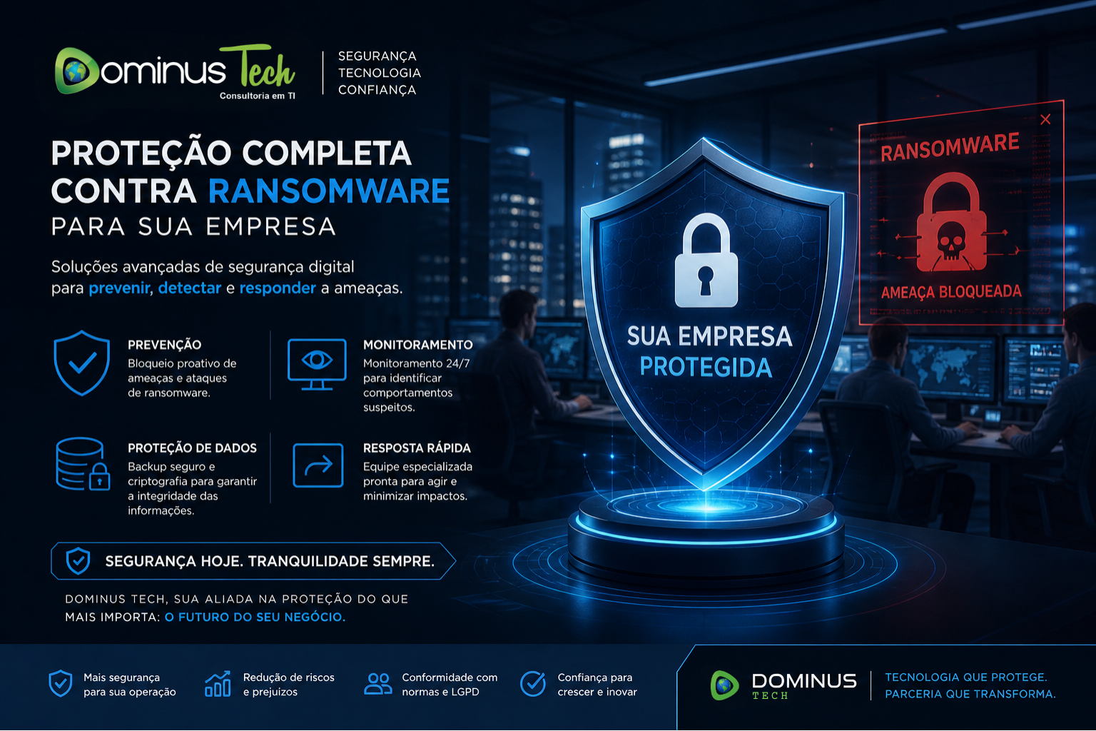 Proteção corporativa contra ransomware com soluções Dominus Tech e tecnologia McAfee em ambiente empresarial