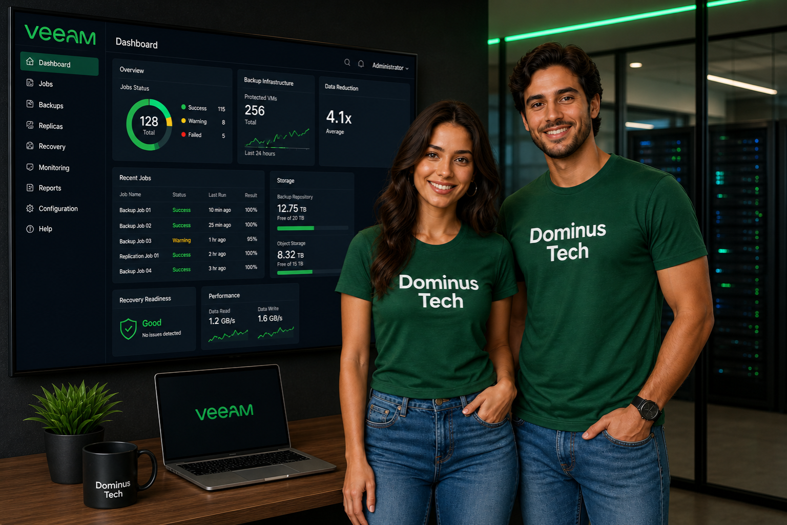 veeam backup empresarial Dominus Tech dashboard monitoramento proteção dados recuperação em tempo real