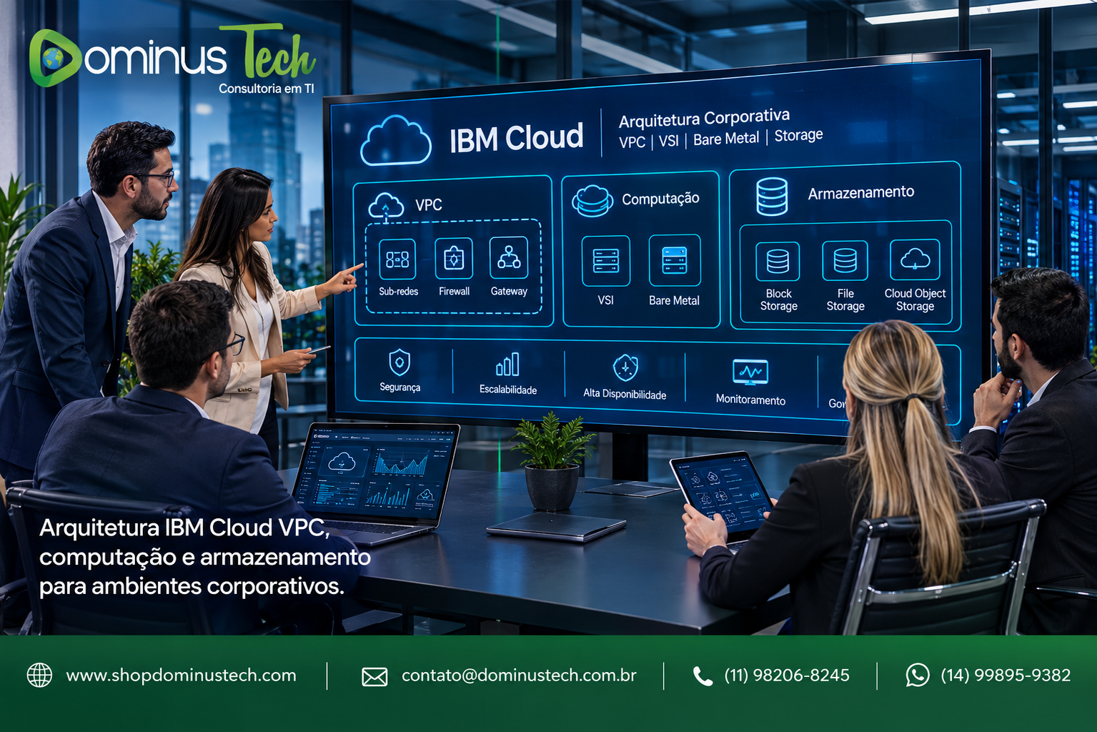 Arquitetura IBM Cloud VPC com VSI, bare metal e armazenamento em nuvem