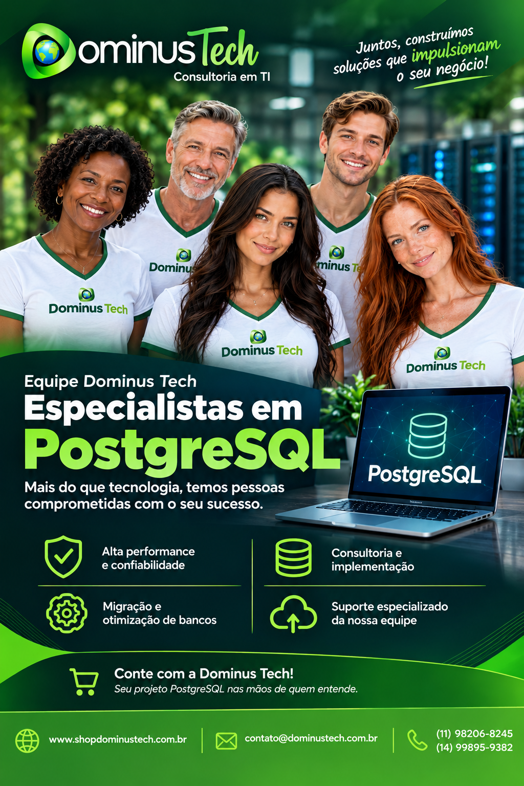Equipe Dominus Tech - Especialistas em PostgreSQL, consultoria, implementação, migração e suporte