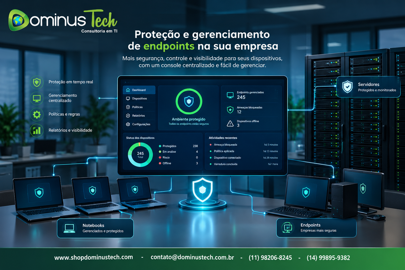 Console central de segurança para gerenciamento de endpoints, notebooks e servidores em empresas