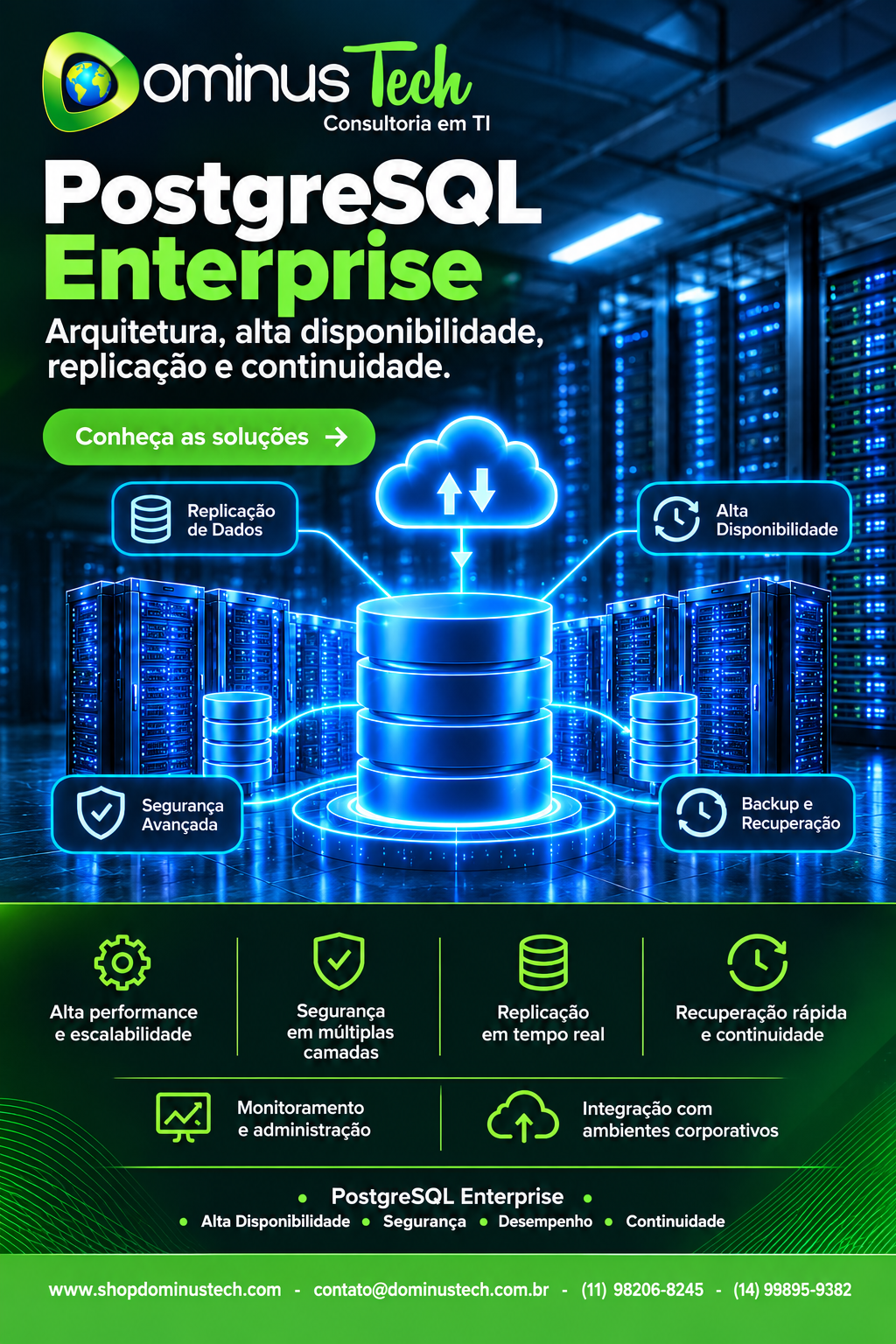 PostgreSQL Enterprise - Alta disponibilidade, segurança, replicação e continuidade - Dominus Tech